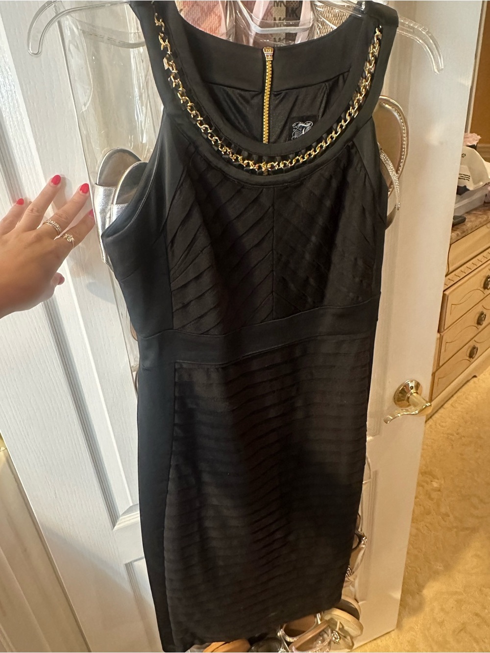 Jax Black Sheath Dress with Gold Chain Neckline